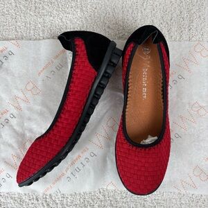 Bernie Mev Shoes Womens 39 US 8.5 Red Black Bella Me Woven Ballet Comfort Flats
